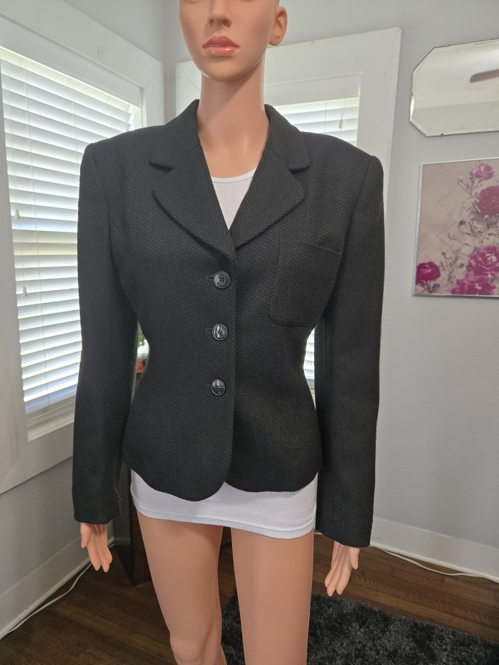 Jones New York Black/bronze Stitched Tailored Three-Button Blazer
